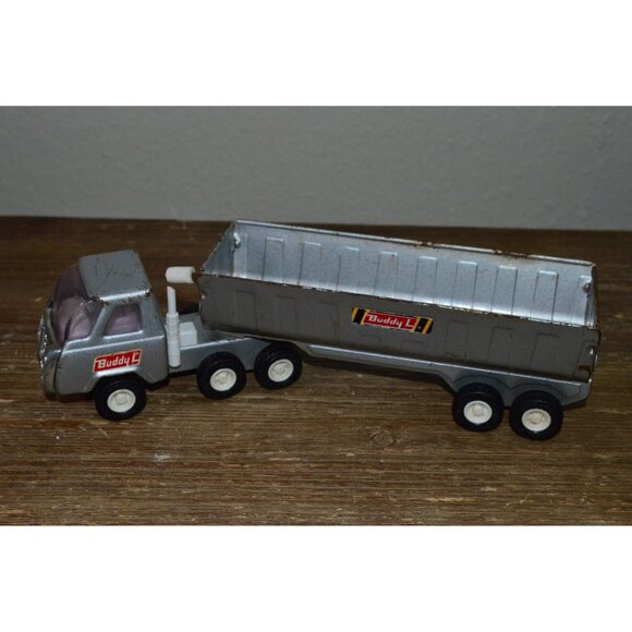Buddy L Vintage Toy Semi Cab and Dump Truck Pressed Steel Silver Color Truck